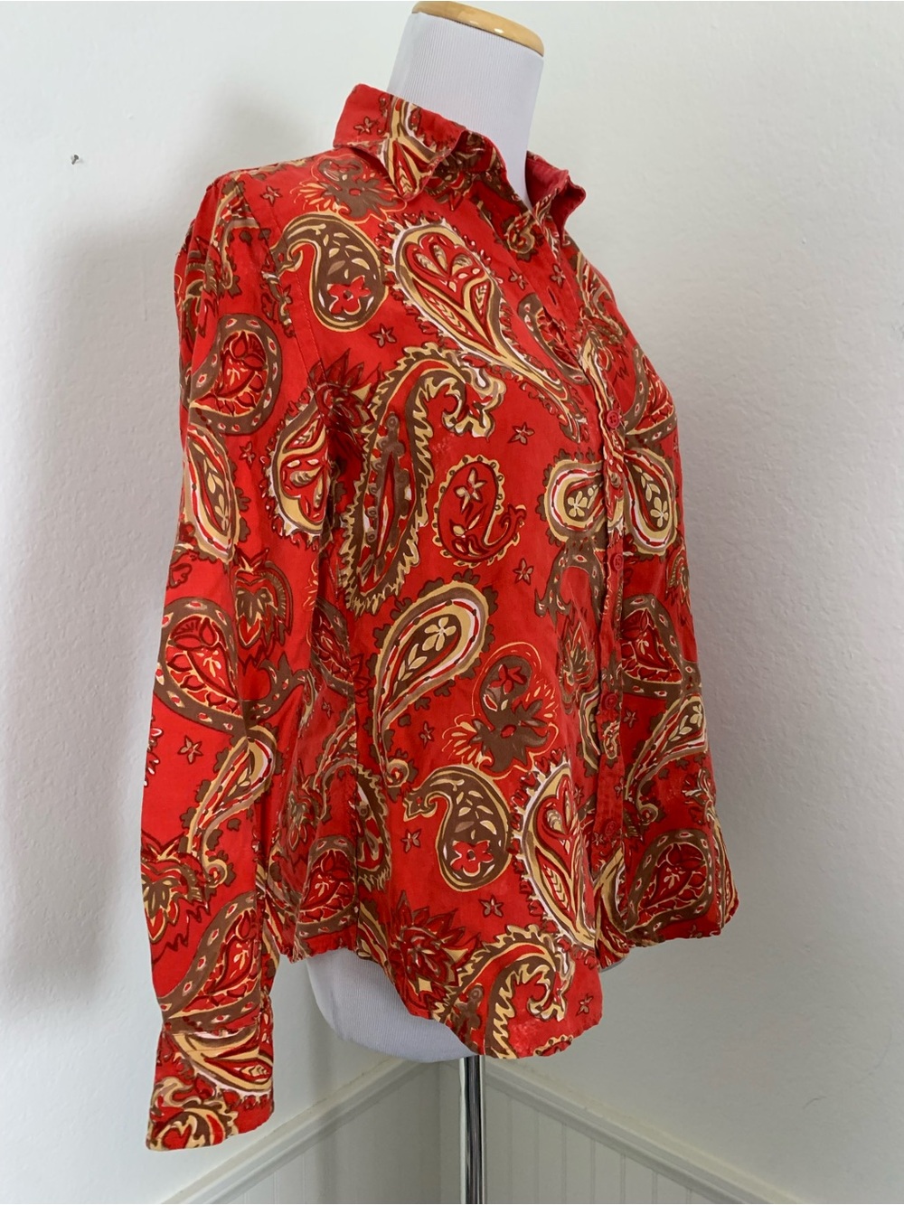 Wintersilks Silk Linen Blend Button Up Shirt Paisley Women’s S Orange Classic - Picture 12 of 15